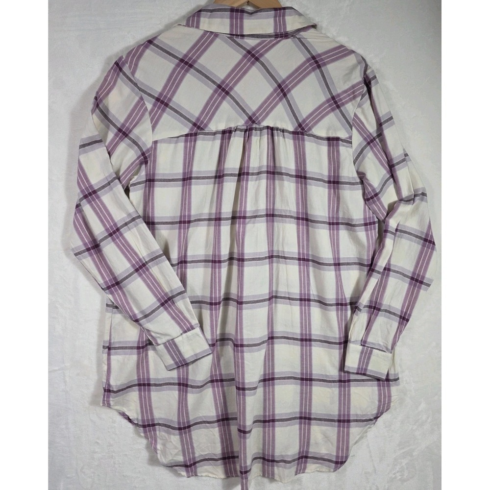 Knox Rose Plaid Button Front Shirt Long Sleeve White Purple Women's XL - Picture 4 of 11